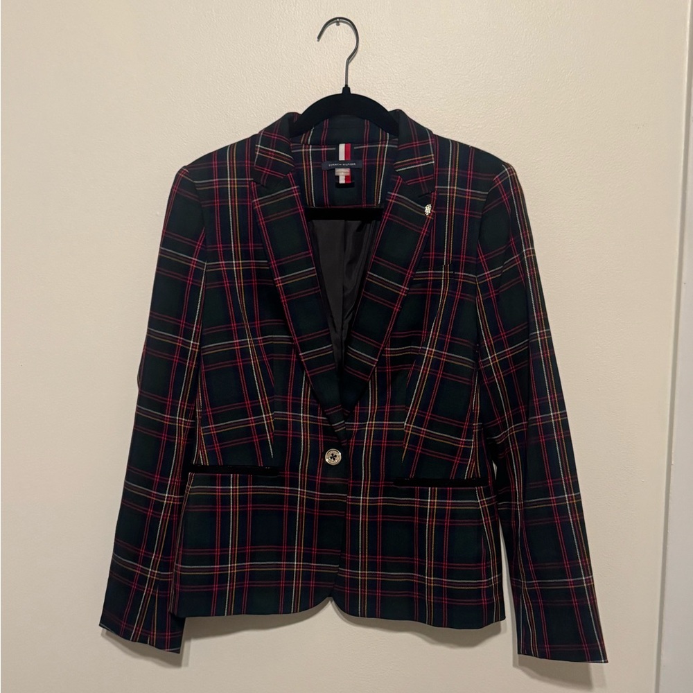 Tommy Hilfiger | Women’s Blazer | Emerald Green and Red Plaid | Size 8 | New
